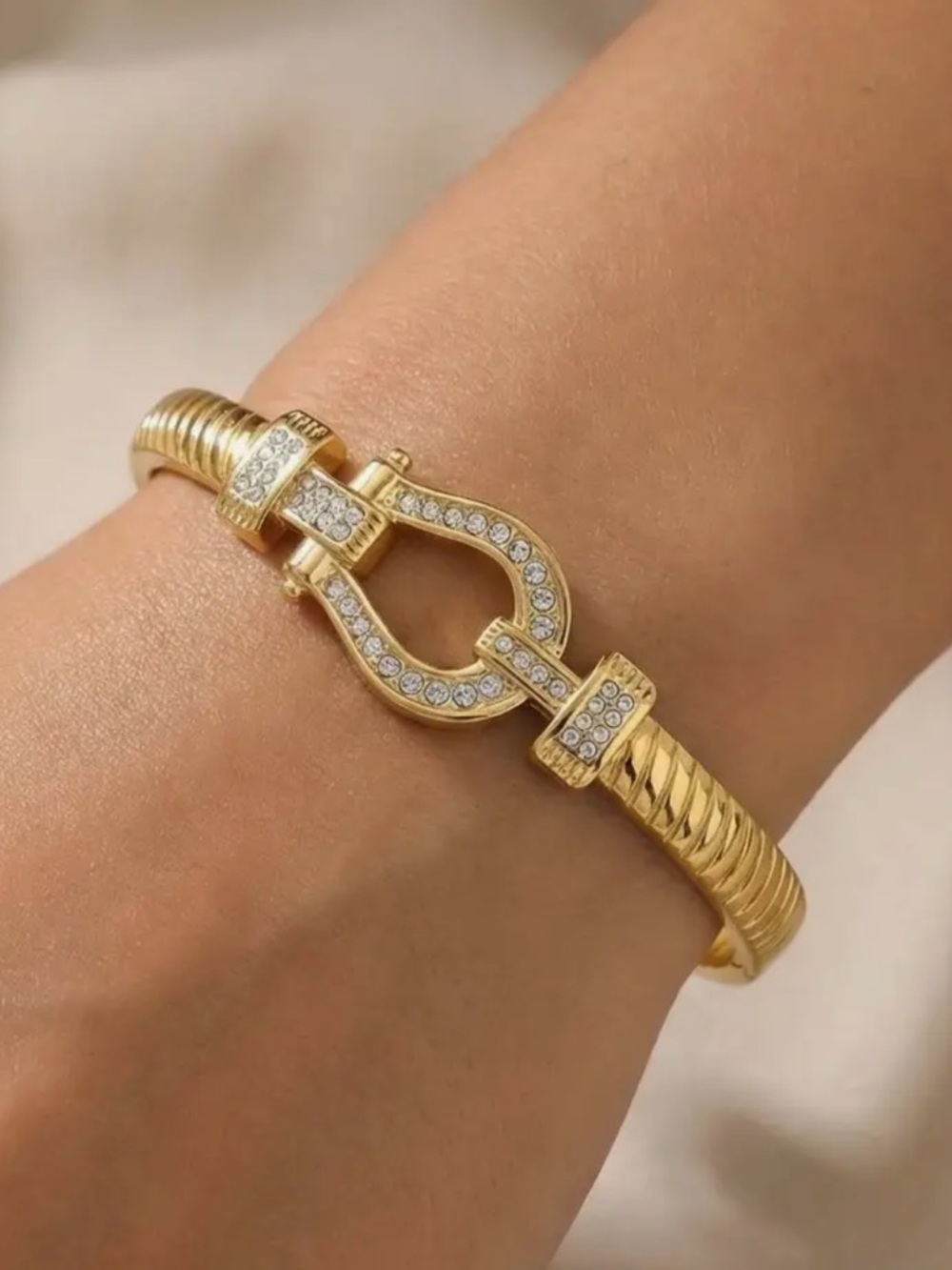 ShopEvelynne Gold Crystal Horsebit Bracelet